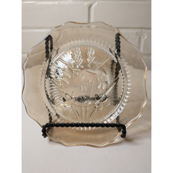 Amber Carnival Glass Jeannette Iris & Herringbone Plate 5 1/2” Marigold - Picture 2 of 10
